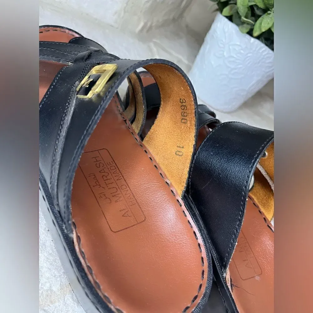Al Mutrash Black leather toe ring slides sz 10